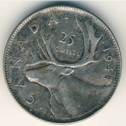 Канада 25 центов 1944 год