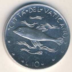 Ватикан 10 лир 1977 год
