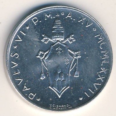 Ватикан 10 лир 1977 год