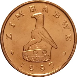 Зимбабве 1 цент 1997 год - Птица Хунгве. Листья огненной лилии
