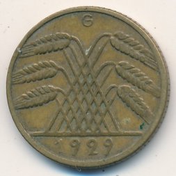 Веймарская республика 10 рейхспфеннигов 1929 год (G)