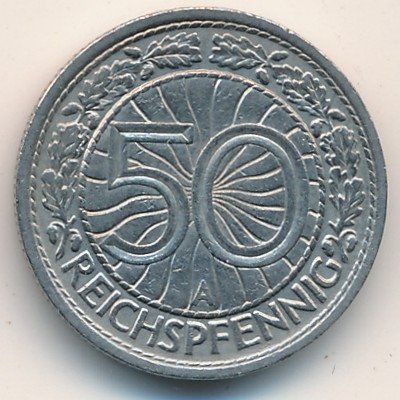 Веймарская республика 50 рейхспфеннигов 1931 год (A)