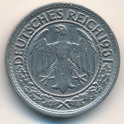 Веймарская республика 50 рейхспфеннигов 1931 год (A)