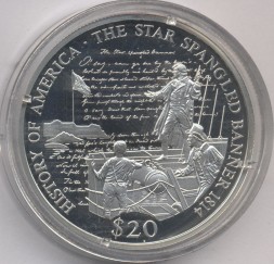 Либерия 20 долларов 2003 год - «Знамя, усыпанное звёздами» 1814