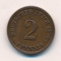Германия 2 пфеннига 1876 год (F)