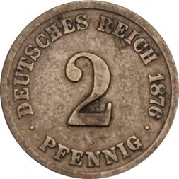 Германия 2 пфеннига 1876 год (F)