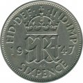 Великобритания 6 пенсов 1947 год - Король Георг VI