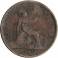 Великобритания 1 пенни 1862 год (Бронза, коричневый цвет)