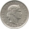 Швейцария 20 раппенов 1962 год