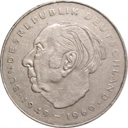 ФРГ 2 марки 1977 год (J) - Теодор Хойс, 20 лет Федеративной Республике (1949-1969)
