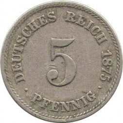 Германия 5 пфеннигов 1875 год (A)