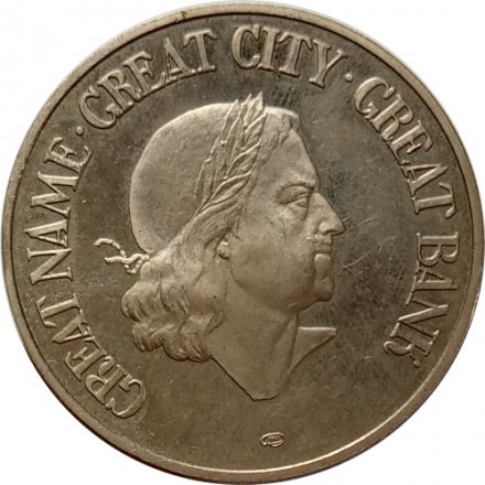 Медаль АО &quot;Банк &quot;Санкт-Петербург&quot; основан в 1990 году. GREAT NAME GREAT CITY GREAT BANK. ЛМД
