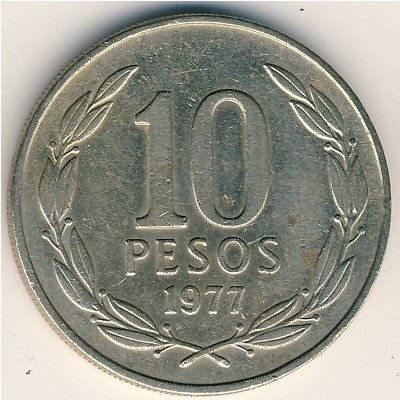 Чили 10 песо 1977 год