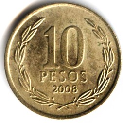 Монета Чили 10 песо 2008 год