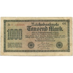 Германия (Веймарская Республика) 1000 марок 1922 год - Красный номер - F