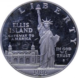 США 1 доллар 1986 год - 100-летие Статуи Свободы. Остров Эллис (S, Proof)