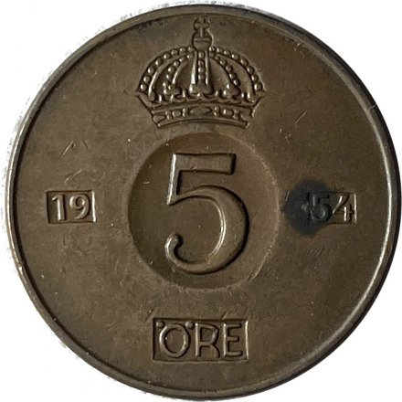 Швеция 5 эре 1954 год