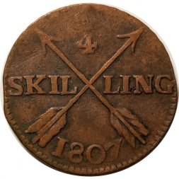 Швеция 1/4 скиллинга 1807 год