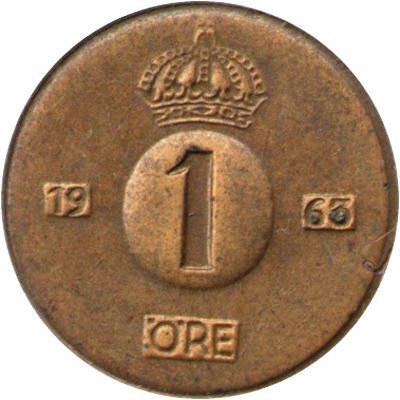 Швеция 1 эре 1963 год - Король Густав VI Адольф