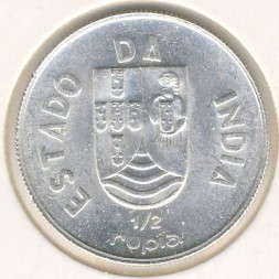 Монета Португальская Индия 1/2 рупии 1936 год