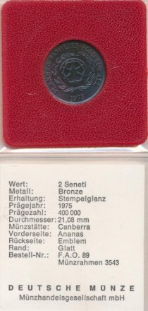 Тонга 2 сенити 1975 год