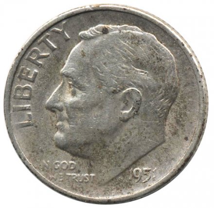 США 1 дайм (10 центов) 1951 год - Рузвельт (S)
