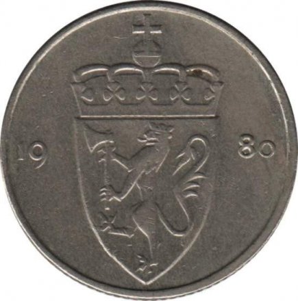 Норвегия 50 эре 1980 год - Король Улаф V (AB*)