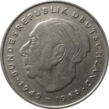 ФРГ 2 марки 1972 год - Теодор Хойс. 20 лет Федеративной Республике (1949-1969) (D)