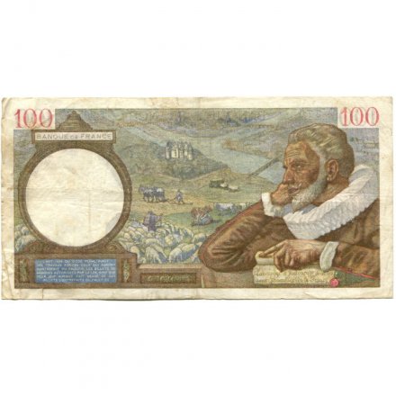 Франция 100 франков 1941 год - следы от степлера - F