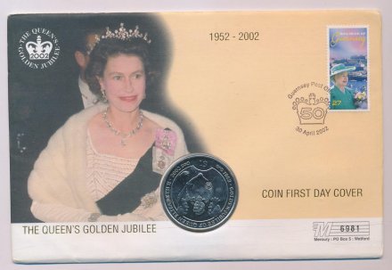 Виргинские острова 1 доллар 2002 год - 50 лет правления Королевы Елизаветы II - Елизавета, Рональд и Нэнси Рейган (конверт с маркой)