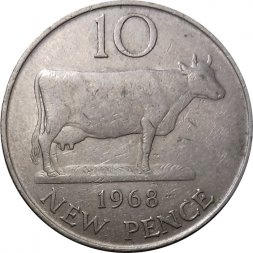 Гернси 10 новых пенсов 1968 год - Корова