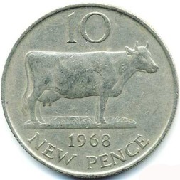 Гернси 10 новых пенсов 1968 год - Корова