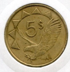 Монета Намибия 5 долларов 1993 год - Орлан-белохвост (Орлан-крикун)