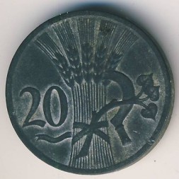 Монета Богемия и Моравия 20 гелеров 1941 год