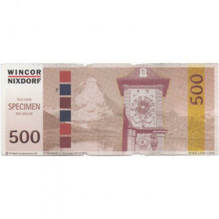 Тестовая банкнота 500 единиц для проверки работы банкоматов. Wincor Nixdorf AG - F