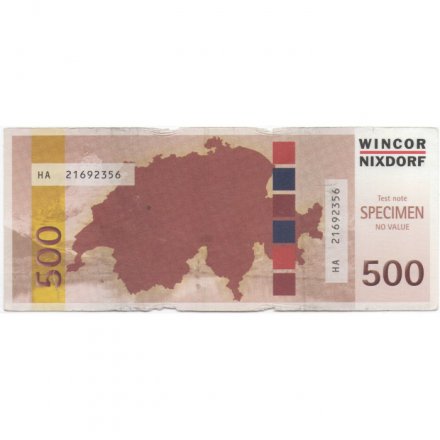 Тестовая банкнота 500 единиц для проверки работы банкоматов. Wincor Nixdorf AG - F