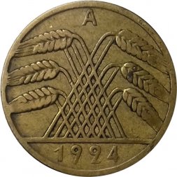 Веймарская республика 10 рентенпфеннигов 1924 год (A)