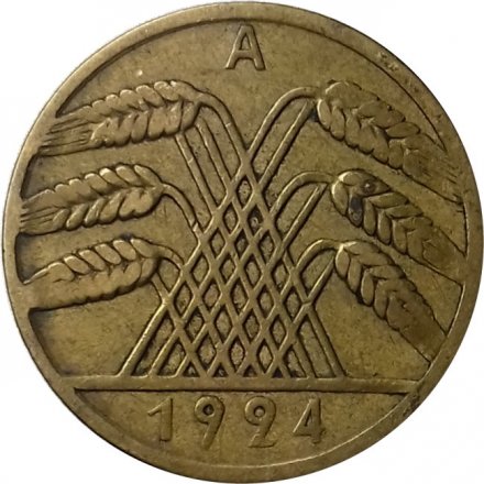 Веймарская республика 10 рентенпфеннигов 1924 год (A)