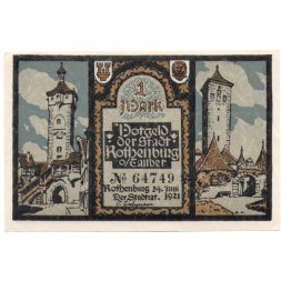 Германия (Нотгельд) 1 марка 1921 год Ротенбург об дер Таубер - UNC
