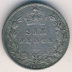 Великобритания 6 пенсов 1893 год
