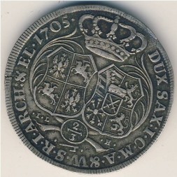 Монета Саксония 2/3 талера 1705 год