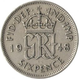Великобритания 6 пенсов 1948 год - Король Георг VI