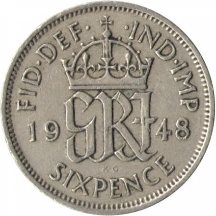 Великобритания 6 пенсов 1948 год - Король Георг VI