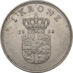 Дания 1 крона 1968 год - Король Фредерик IX