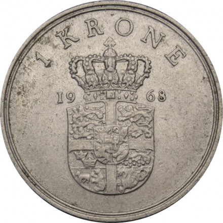 Дания 1 крона 1968 год - Король Фредерик IX