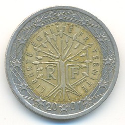 Монета Франция 2 евро 2001 год - Стилизованное дерево