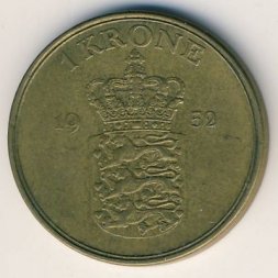 Дания 1 крона 1952 год - Король Фредерик IX