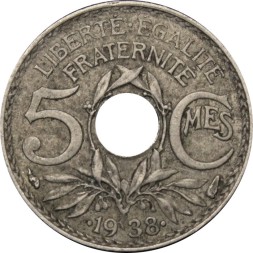 Франция 5 сантимов 1938 год (отметка монетного двора: "Рог изобилия")