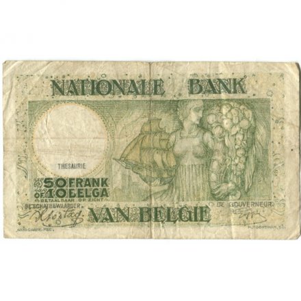 Бельгия 50 франков (10 белгас) 1943 год - F