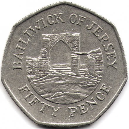 Джерси 50 пенсов 1997 год (диаметр 27.3 мм)